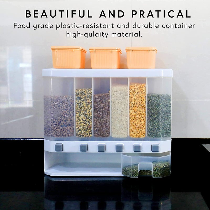 Destonl Destonl WallMounted Dry Food Dispenser 6Grid Cereal Dispensers Kitchen Food Storage Container Tank for Pulses Cornflakes Rice Nuts  - Image 2