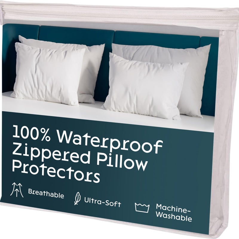 Niagara Sleep Solution Niagara 4 Pack Waterproof Pillow Protectors King 20x36 Inches Smooth Zipper Premium Encasement Covers Quiet Cases Set White - Image 1