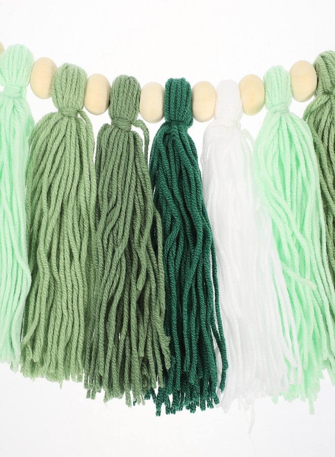 ديسبورتبل زينة جدارية من بيسبورتبل، إكليل شرابات أخضر بطول 37 بوصة مع خرز خشبي - لافتة مكرمية منسوجة - Image 3