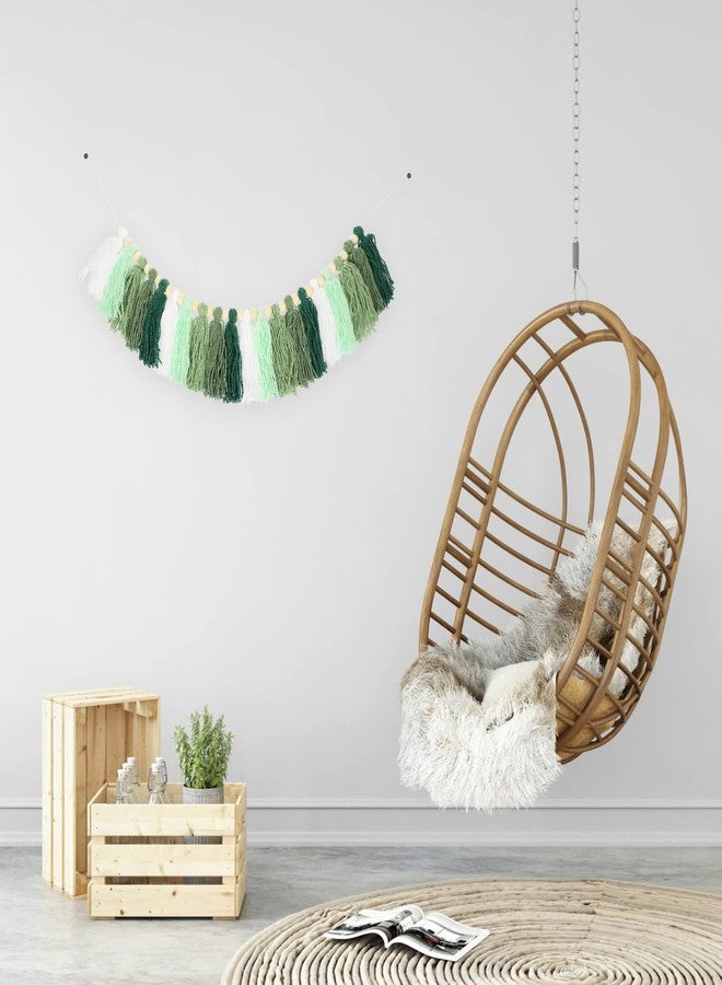 ديسبورتبل زينة جدارية من بيسبورتبل، إكليل شرابات أخضر بطول 37 بوصة مع خرز خشبي - لافتة مكرمية منسوجة - Image 2