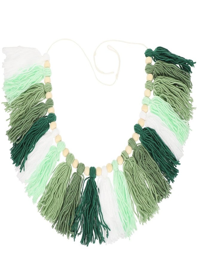 ديسبورتبل زينة جدارية من بيسبورتبل، إكليل شرابات أخضر بطول 37 بوصة مع خرز خشبي - لافتة مكرمية منسوجة - Image 1