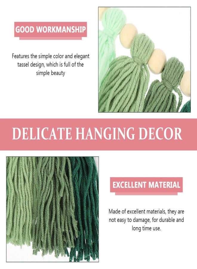 ديسبورتبل زينة جدارية من بيسبورتبل، إكليل شرابات أخضر بطول 37 بوصة مع خرز خشبي - لافتة مكرمية منسوجة - Image 4