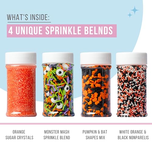 Sweets Indeed Halloween Sprinkles 4-Pack – 11.57 oz Jar Set | Candy Eyeball Mix, Bat & Pumpkin Quin Mix, Orange Sanding Sugar & Black/White/Orange Nonpareils | Cupcake & Cookie Decorations - Image 3