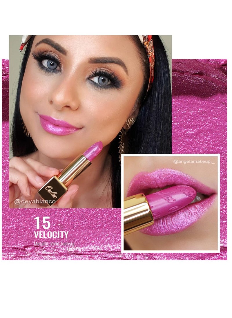 Oulac Oulac Pink Lipstick for Women with Metallic 3D Shine Lightweight Hydrating Formula, High Impact Lip Color, Full Coverage Lip Makeup, Velocity(15)  - Image 2
