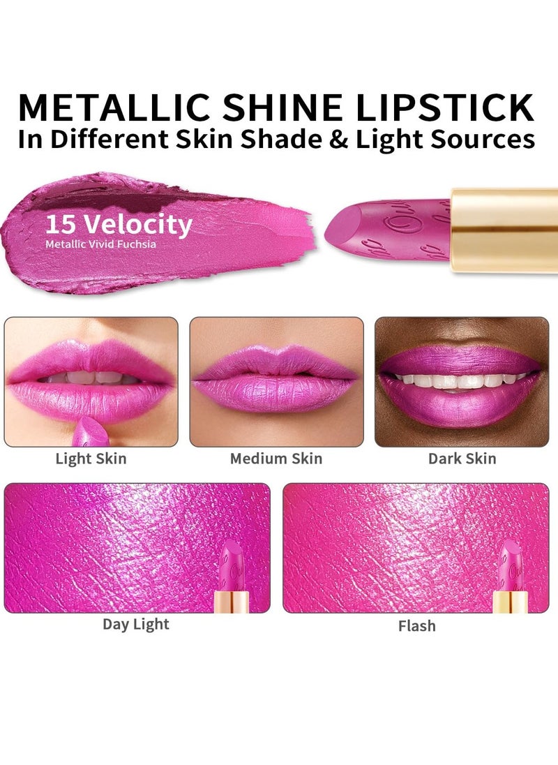 Oulac Oulac Pink Lipstick for Women with Metallic 3D Shine Lightweight Hydrating Formula, High Impact Lip Color, Full Coverage Lip Makeup, Velocity(15)  - Image 3