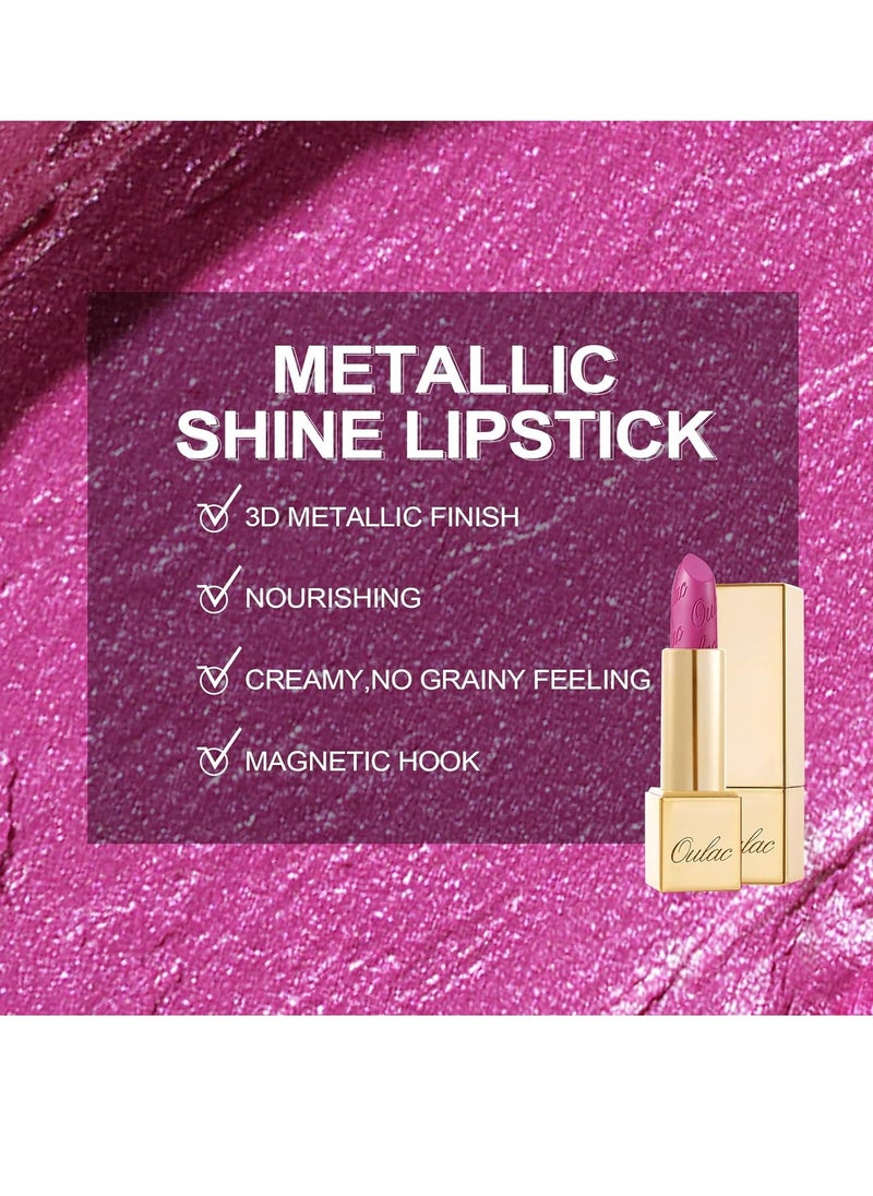 Oulac Oulac Pink Lipstick for Women with Metallic 3D Shine Lightweight Hydrating Formula, High Impact Lip Color, Full Coverage Lip Makeup, Velocity(15)  - Image 4