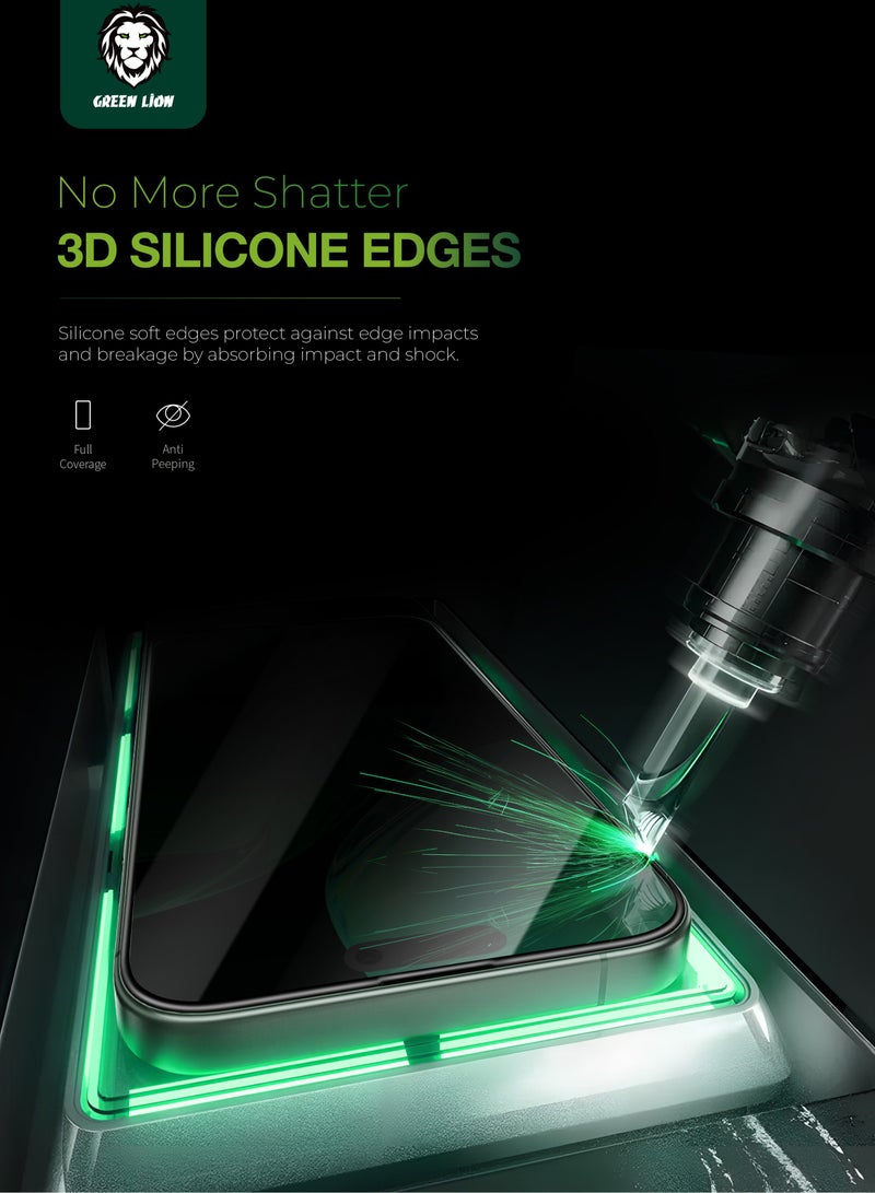 GREEN LION iPhone 16 Pro Max Screen protector 3D Silicone Plus Advanced Privacy Edge Glass / Anti Peeping / Anti Fingerprint / Anti Scratch / Grease Resistance / 1.8 Meter Impact Tested / Highly Responsive - Black Edge/Privacy - Image 4