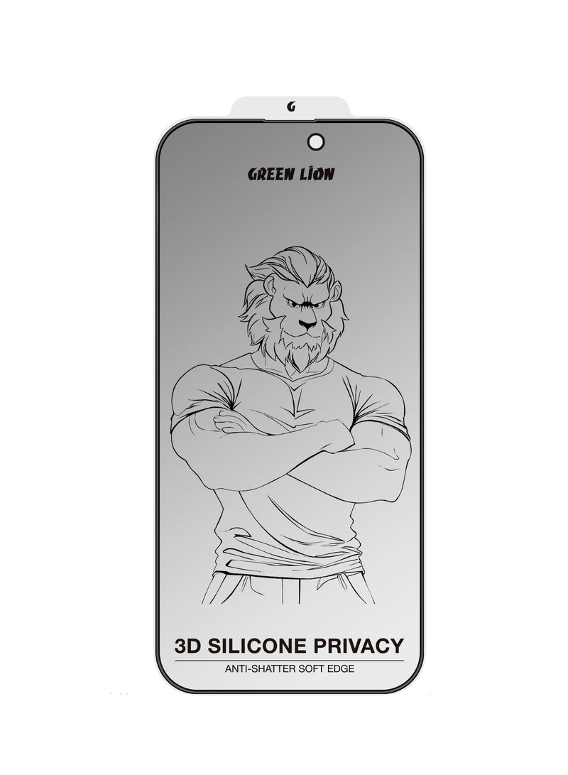 GREEN LION iPhone 16 Pro Max Screen protector 3D Silicone Plus Advanced Privacy Edge Glass / Anti Peeping / Anti Fingerprint / Anti Scratch / Grease Resistance / 1.8 Meter Impact Tested / Highly Responsive - Black Edge/Privacy - Image 1