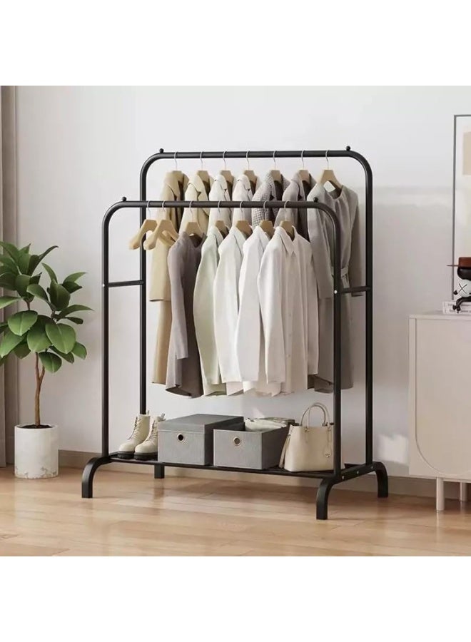 BLOOMING TIME Double-Row Simple Clothes Hanger, With One Storage Shelf, Floor-Standing Bedroom Garment Rack, Double-Row Clothes Rail, Home Vertical Clothes Hanging Rack - Image 1