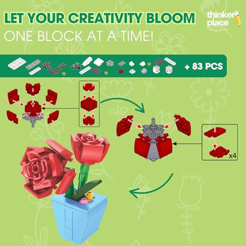 ThinkerPlace 8-in-1 Flowers Roses (83 Pieces) | Learn About Plant Kingdom | Building Block Set for Kids Age 6+ | STEM Educational Toy | Build, Collect & Create Flower Pen Stand - Image 2