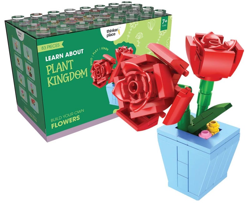ThinkerPlace 8-in-1 Flowers Roses (83 Pieces) | Learn About Plant Kingdom | Building Block Set for Kids Age 6+ | STEM Educational Toy | Build, Collect & Create Flower Pen Stand - Image 1