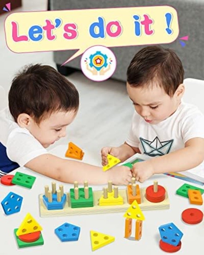 kecristv Montessori Toys for 1 2 Year Old Girl and Boy Birthday Gifts, Shape Sorter Wooden Toys for Toddlers Age 1-3 2-4, Learning Educational Sensory Stacking Toy Toddler Puzzles - Image 4