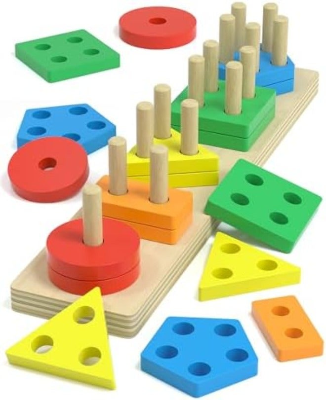 kecristv Montessori Toys for 1 2 Year Old Girl and Boy Birthday Gifts, Shape Sorter Wooden Toys for Toddlers Age 1-3 2-4, Learning Educational Sensory Stacking Toy Toddler Puzzles - Image 3