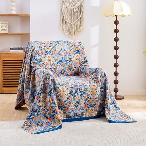 XIBLC Boho Throw Blanket for Bed, 100% Cotton Soft Rustic Quilt Fall Blanket, 90"x98" Floral Printed Farmhouse Decor Bed Blankets, All Season Rustic Reversible Bohemian Throw Quilt - Image 2