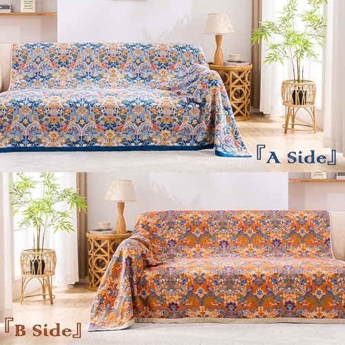 XIBLC Boho Throw Blanket for Bed, 100% Cotton Soft Rustic Quilt Fall Blanket, 90"x98" Floral Printed Farmhouse Decor Bed Blankets, All Season Rustic Reversible Bohemian Throw Quilt - Image 4
