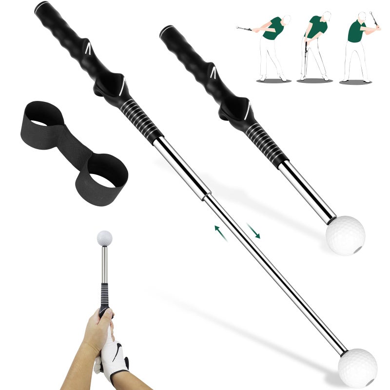 KALAUTO Golf Grip Trainer Left Handed Golf Swing Training AidRetractable Click Club Trainer Indoor Practice Warm Up Stick Telescopic Short Club Tempo Sound Release Trainer Devices BlackLeft Hand - Image 2