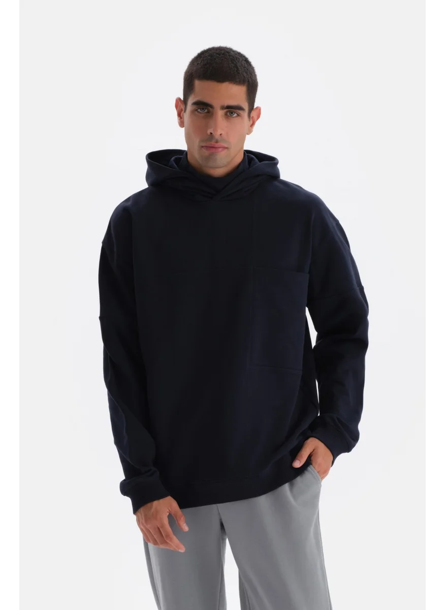 dagi Navy Blue Pocket Detailed Hooded Sweatshirt