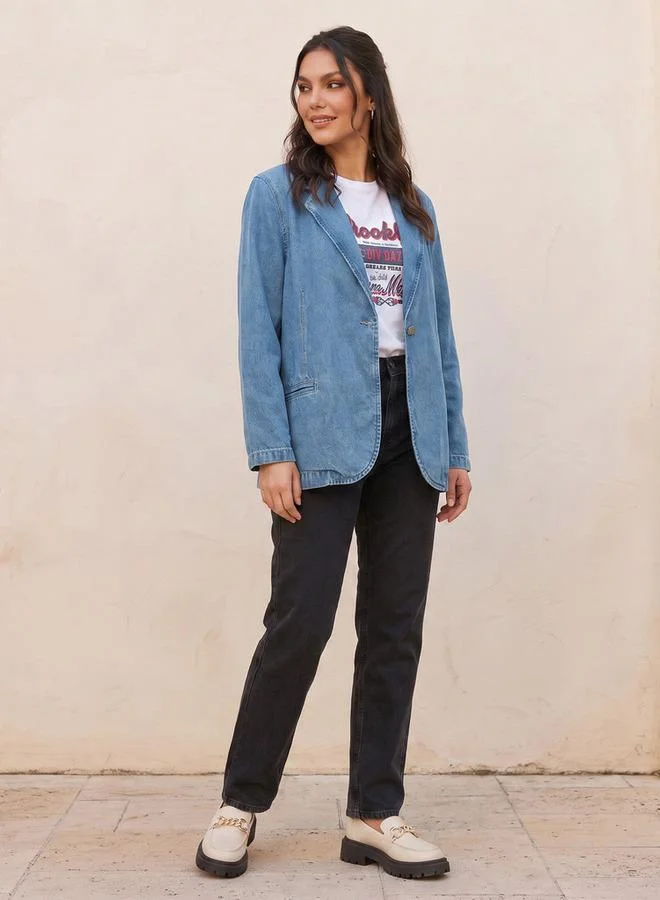 Lee Cooper BLUE Lee Cooper Cotton Blazer with Notch Lapel for Women | Best Price UAE