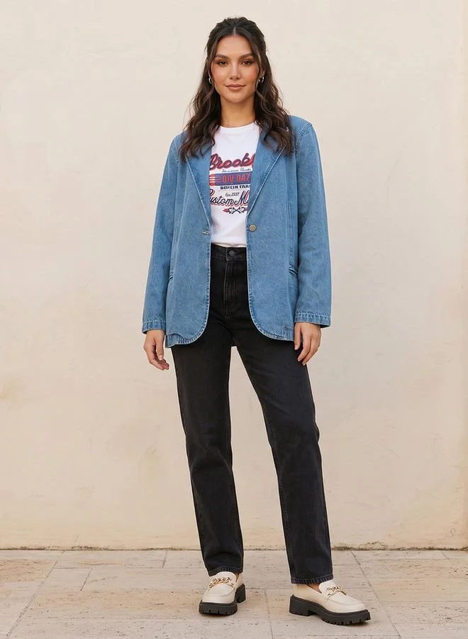 Lee Cooper BLUE Lee Cooper Cotton Blazer with Notch Lapel for Women | Best Price UAE
