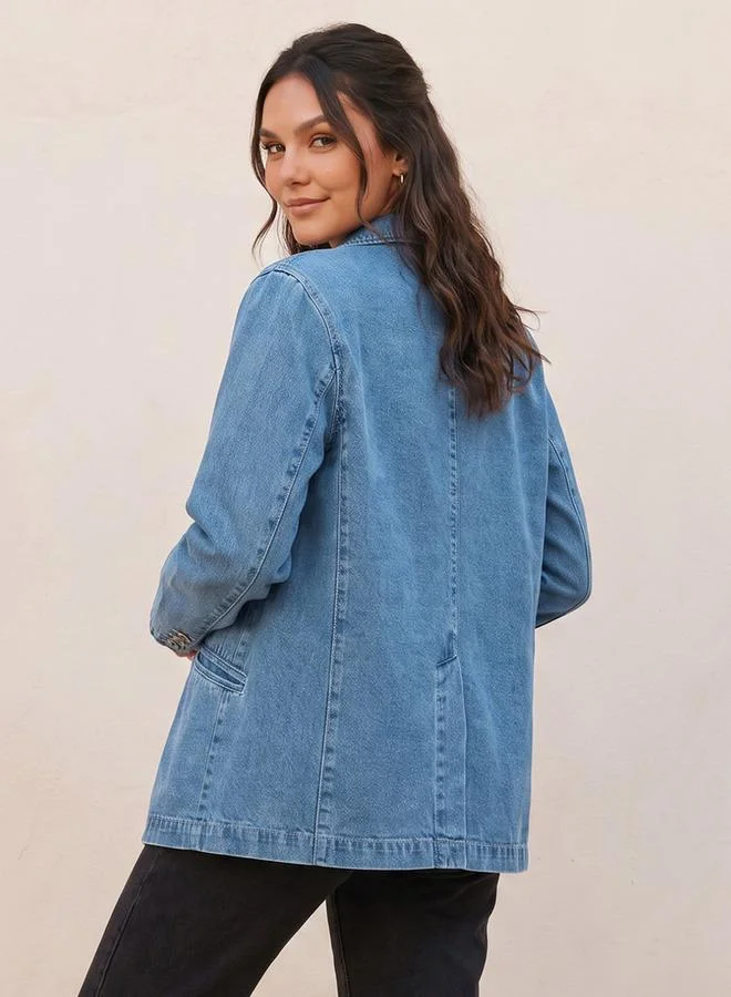 Lee Cooper BLUE Lee Cooper Cotton Blazer with Notch Lapel for Women | Best Price UAE