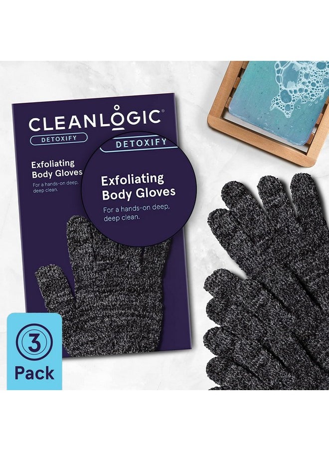 cleanlogic - Detoxify Charcoal Infused Exfoliating Glove Stretchy Bath & Shower Gloves Reusable Exfoliator Tool For Smooth & Softer Skin 3 Pairs 6 Count Value Pack - Image 1