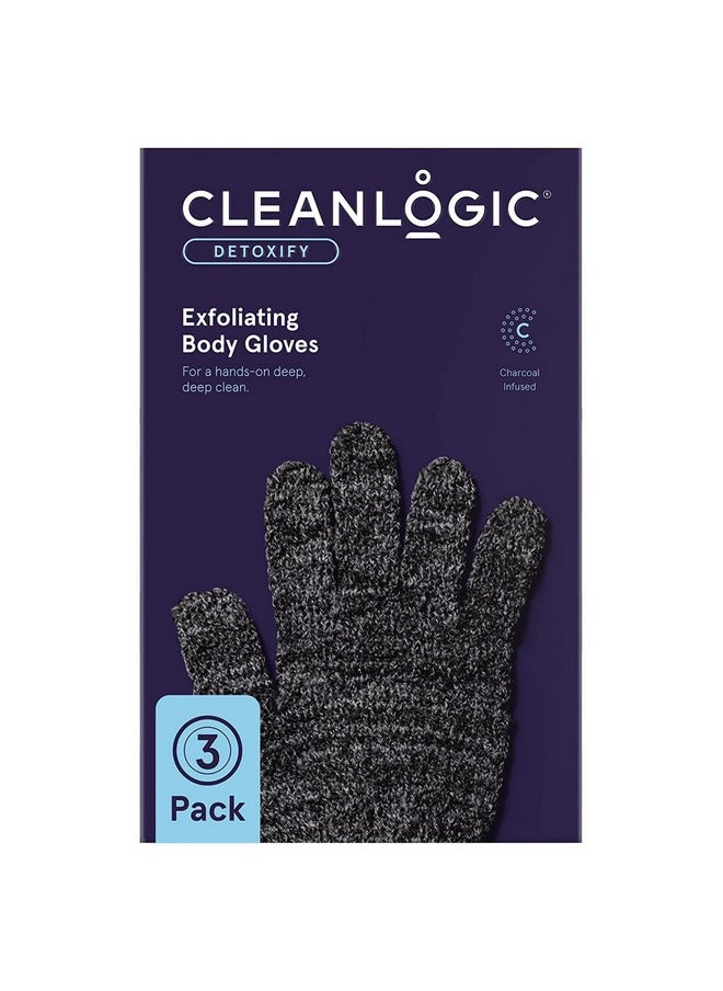 cleanlogic - Detoxify Charcoal Infused Exfoliating Glove Stretchy Bath & Shower Gloves Reusable Exfoliator Tool For Smooth & Softer Skin 3 Pairs 6 Count Value Pack - Image 1
