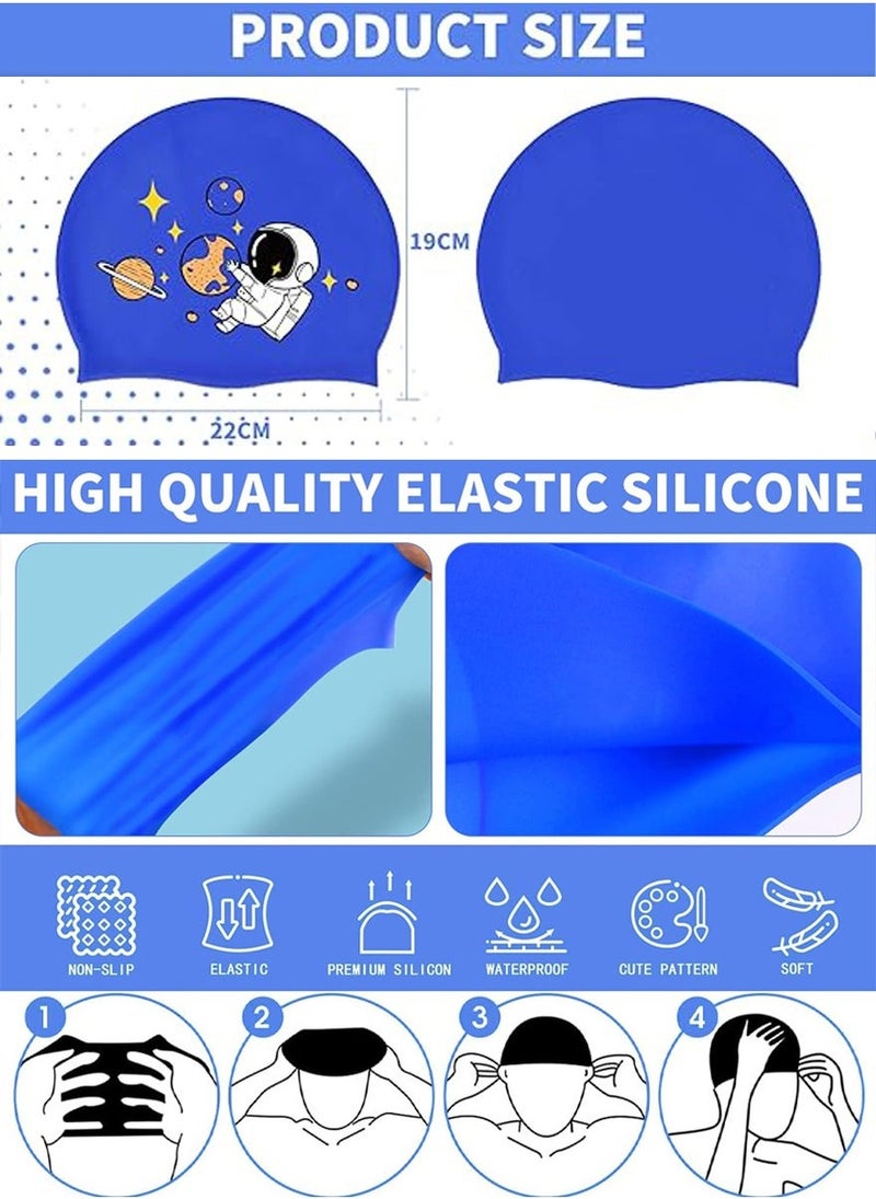 QUTOOB Silicone Swimming Cap for Kids, Girls Boys, Protecting Ears and Hair from Chlorine, Bacteria, Sand in the Water, Odorless and Skin Friendly, Cute Cartoon Shape Of Astronaut on it, Waterproof Swim Cap - Image 3