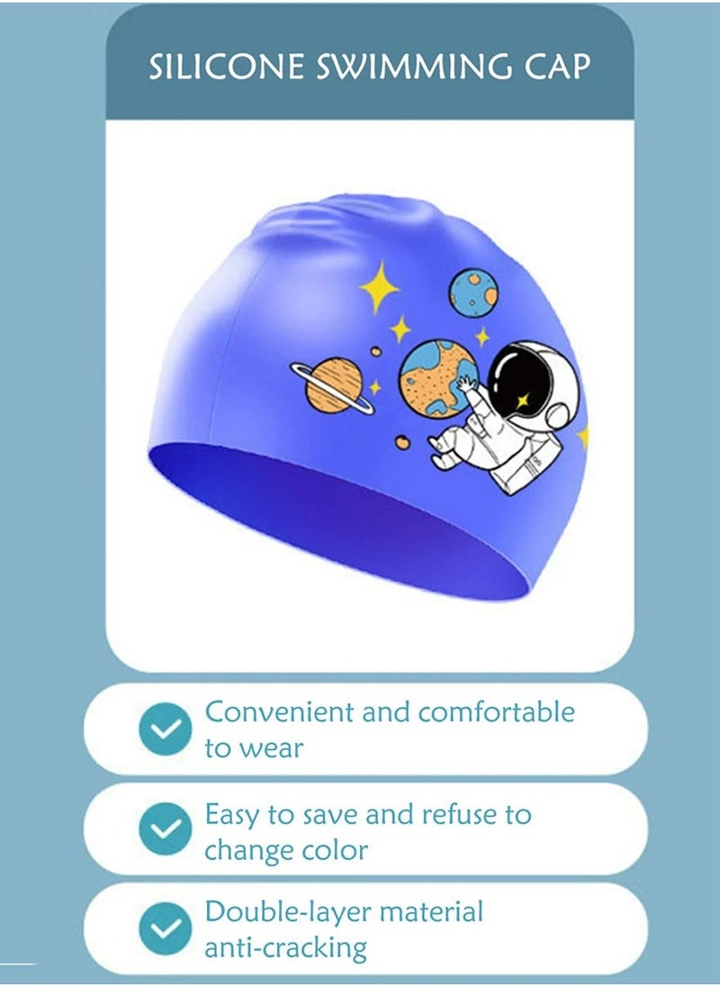 QUTOOB Silicone Swimming Cap for Kids, Girls Boys, Protecting Ears and Hair from Chlorine, Bacteria, Sand in the Water, Odorless and Skin Friendly, Cute Cartoon Shape Of Astronaut on it, Waterproof Swim Cap - Image 2