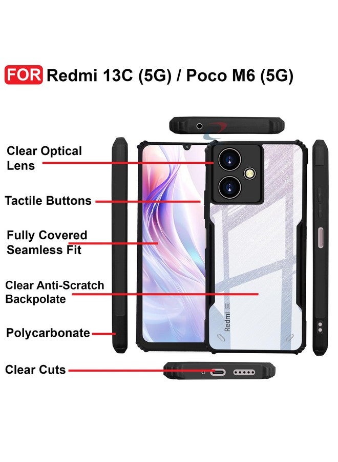 CEDO Redmi 13C (5G) / Poco M6 (5G) Back Case Cover | Camera Protection Shockproof Bumper-Edge | Acrylic Crystal Clear 360 Degree Protection TPU+PC | Transparent Eagle Back Case Cover (Black) - Image 5