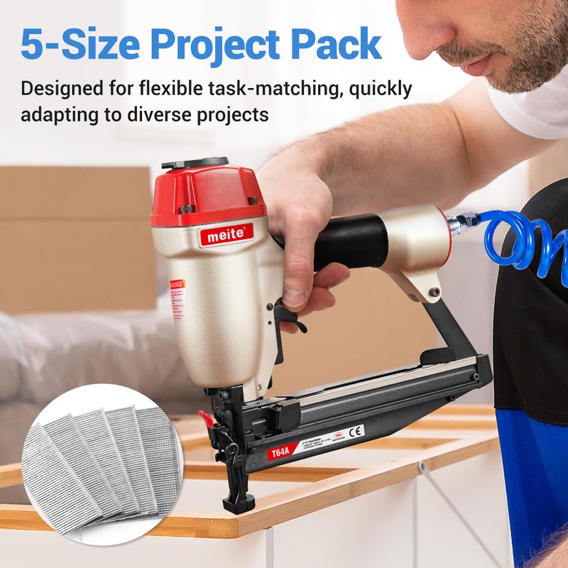 meite 16 Gauge Finish Nails 5 Sizes Assorted Set 2,500PCS Galvanized Straight Finish Nails for Pneumatic Cordless Finish Nailer on Crown Molding Cabinetry (1", 1-1/4", 1-1/2", 2", 2-1/2" Each 500PCS) - Image 3