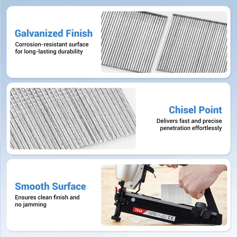 meite 16 Gauge Finish Nails 5 Sizes Assorted Set 2,500PCS Galvanized Straight Finish Nails for Pneumatic Cordless Finish Nailer on Crown Molding Cabinetry (1", 1-1/4", 1-1/2", 2", 2-1/2" Each 500PCS) - Image 4
