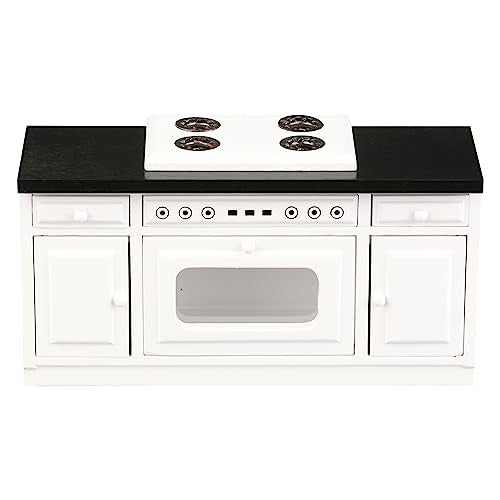 Inusitus Wooden Dollhouse Kitchen Stove Mini White Oven with Burners and Range 112 Scale Cabinet Furniture for 6 Inch Dolls White Farmhouse - Image 1