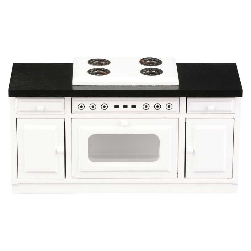 Inusitus Wooden Dollhouse Kitchen Stove Mini White Oven with Burners and Range 112 Scale Cabinet Furniture for 6 Inch Dolls White Farmhouse - Image 3