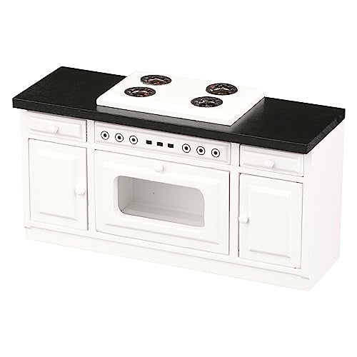 Inusitus Wooden Dollhouse Kitchen Stove Mini White Oven with Burners and Range 112 Scale Cabinet Furniture for 6 Inch Dolls White Farmhouse - Image 5