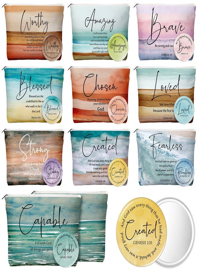 Reginary 10 Sets Christian Gifts for Women Include 10 Religious Canvas Makeup Bags 10 Bible Verse Compact Mirrors Christmas Inspirational Church Gifts for Sister Mom(Bright Colors,Bible Words) - Image 1