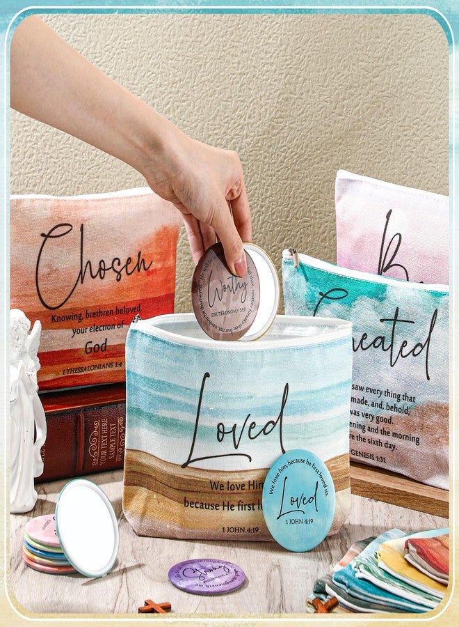 Reginary 10 Sets Christian Gifts for Women Include 10 Religious Canvas Makeup Bags 10 Bible Verse Compact Mirrors Christmas Inspirational Church Gifts for Sister Mom(Bright Colors,Bible Words) - Image 4
