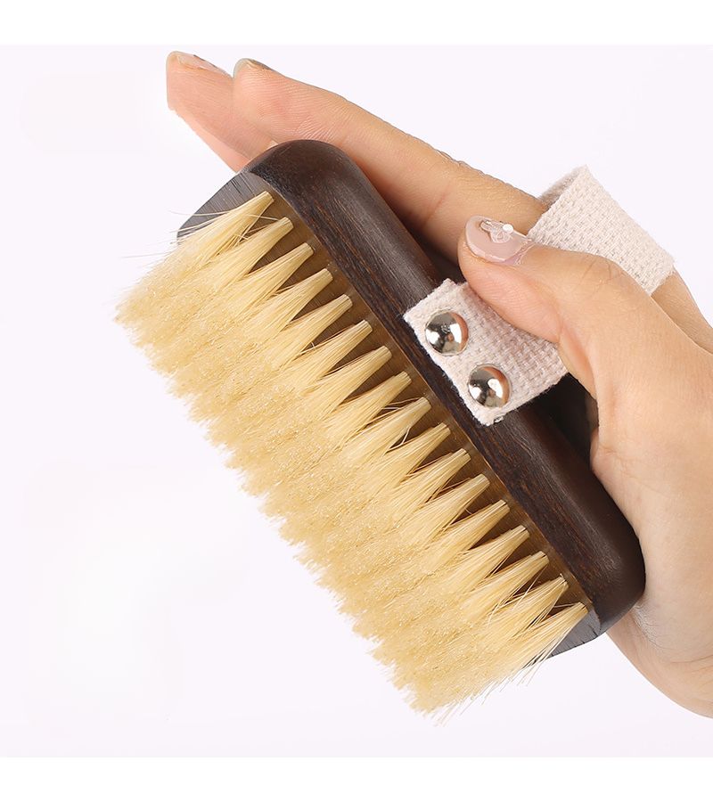 One Hand Use Pig Bristle Bath Brush Soft Body Exfoliating Dry Brushing Tool - Image 1