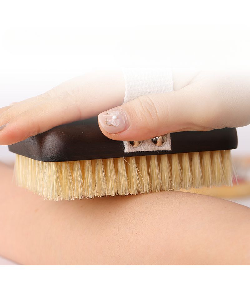 One Hand Use Pig Bristle Bath Brush Soft Body Exfoliating Dry Brushing Tool - Image 2
