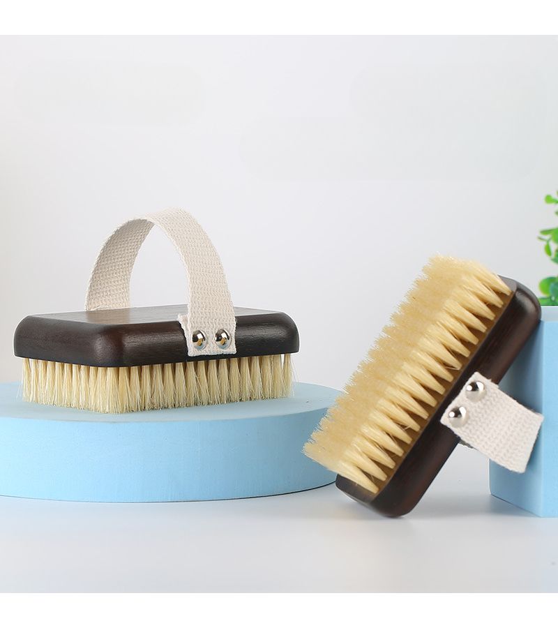 One Hand Use Pig Bristle Bath Brush Soft Body Exfoliating Dry Brushing Tool - Image 5