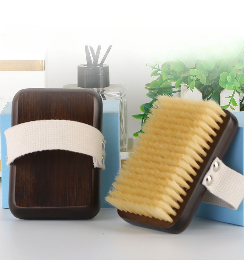 One Hand Use Pig Bristle Bath Brush Soft Body Exfoliating Dry Brushing Tool - Image 4
