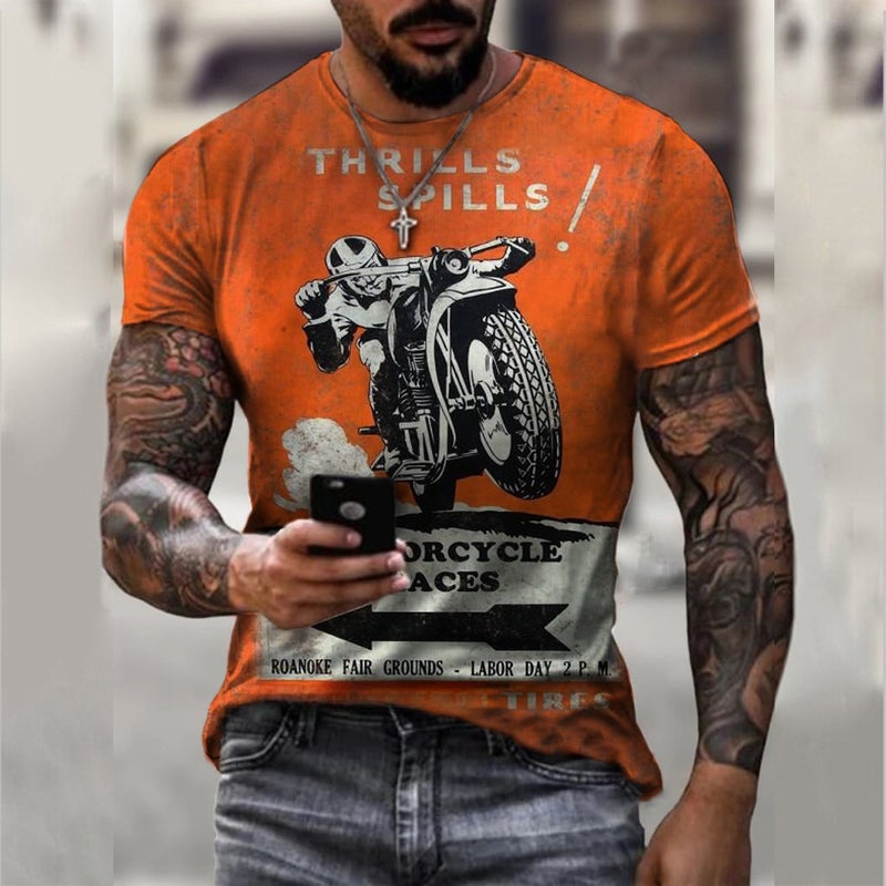 2022 European and American foreign trade cross-border new men's motorcycle casual digital printing slim pullover men's T-shirt TTA40-555 S - Image 5