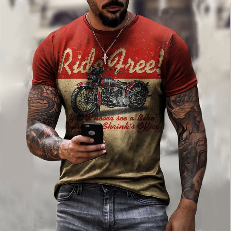 2022 European and American foreign trade cross-border new men's motorcycle casual digital printing slim pullover men's T-shirt TTA40-555 S - Image 4