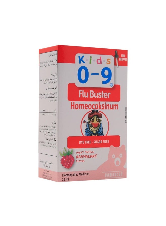 Kids 0-9 Flu Buster Homeocoksinum Drops Raspberry Flavor 25ml – Homeopathic Medicine, Dye Free & Sugar Free