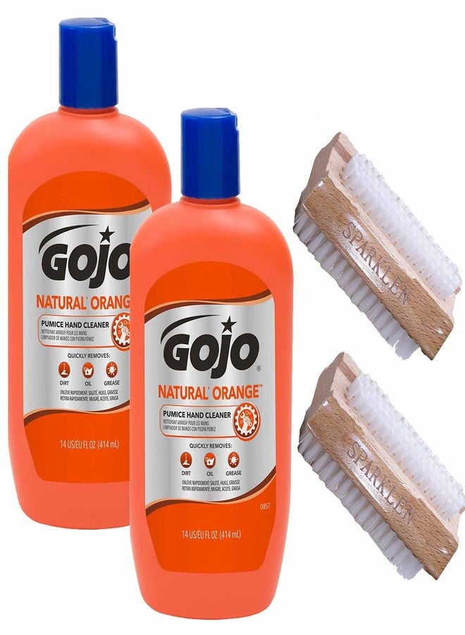Intotal Gojo Soap Natural Orange Pumice Hand Cleaner Heavy Duty Cleaner Citrus Scented Scrub, 2 Bottles 14 OZ each [Total of 28 Oz.] with 2 compatible Sparklen Wooden Nail Brushes - Image 1