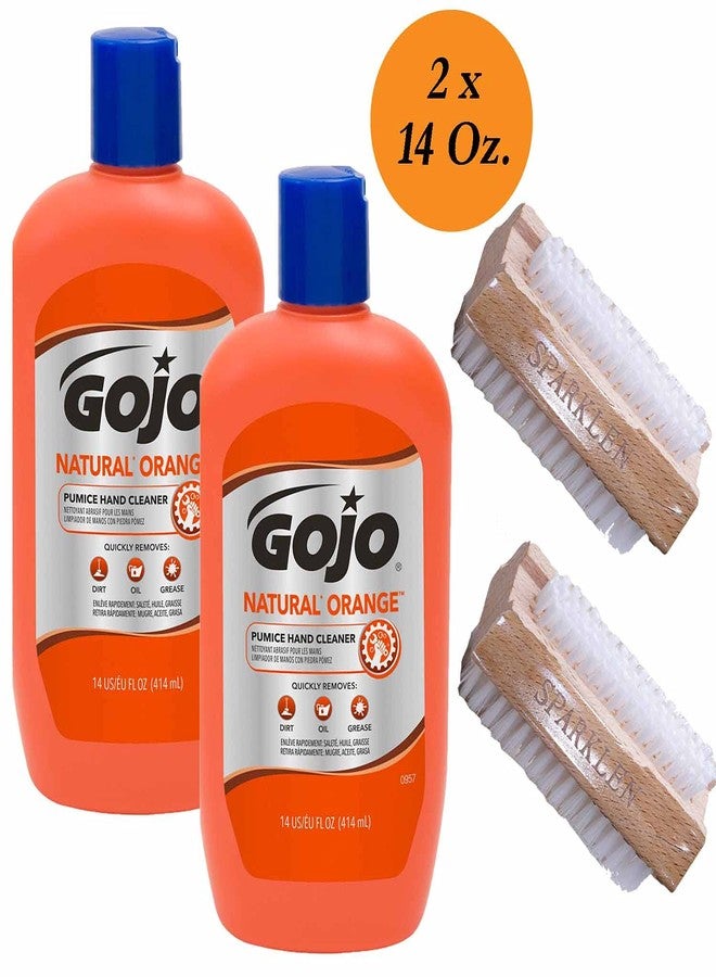 Intotal Gojo Soap Natural Orange Pumice Hand Cleaner Heavy Duty Cleaner Citrus Scented Scrub, 2 Bottles 14 OZ each [Total of 28 Oz.] with 2 compatible Sparklen Wooden Nail Brushes - Image 2