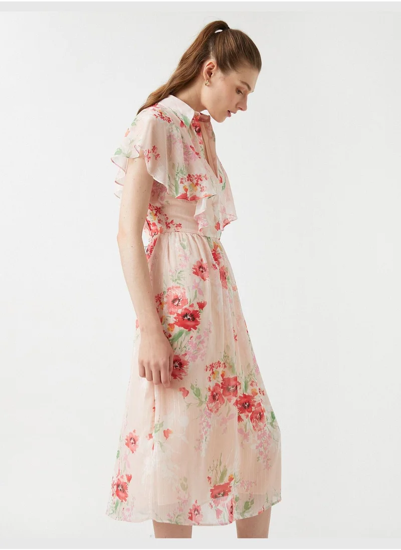 كوتون Midi Dress Chiffon Shirt Neck