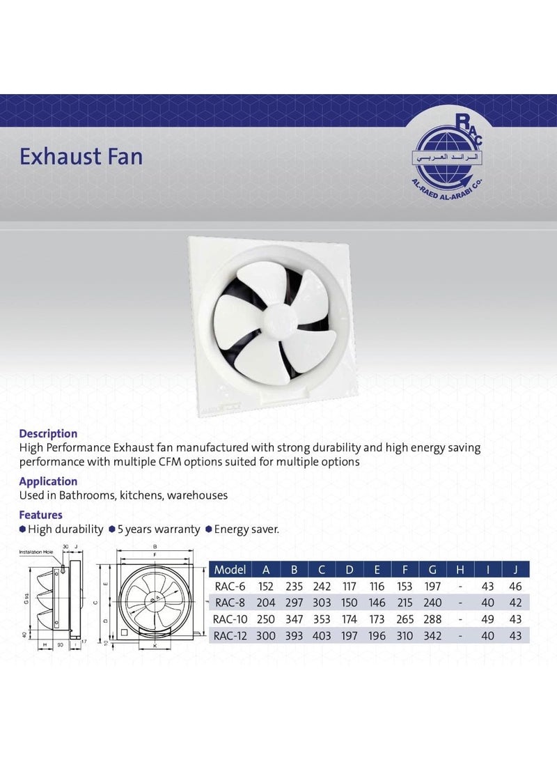 الرائد مروحة شفط، 12 بوصة (300 مم)، 30 × 30، 43 واط، 220 فولت، مروحة تهوية مثبتة على الحائط - Image 2