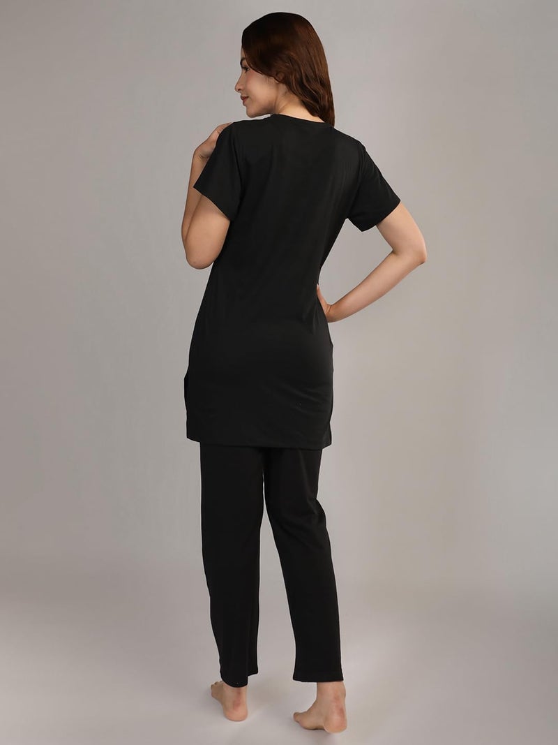 Duchess Women's Cotton Tie & die & Embroided Long Length Night Suit Set - Image 3