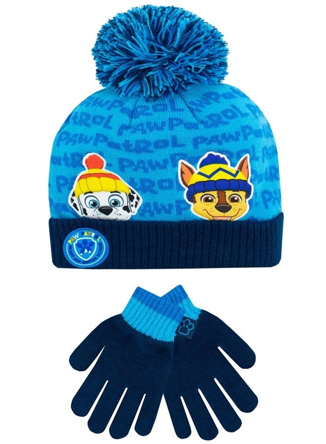 PAW PATROL طقم قبعة وقفازات شتوية للأطفال تشيس ورابل باللون الأزرق مقاس واحد - Image 1