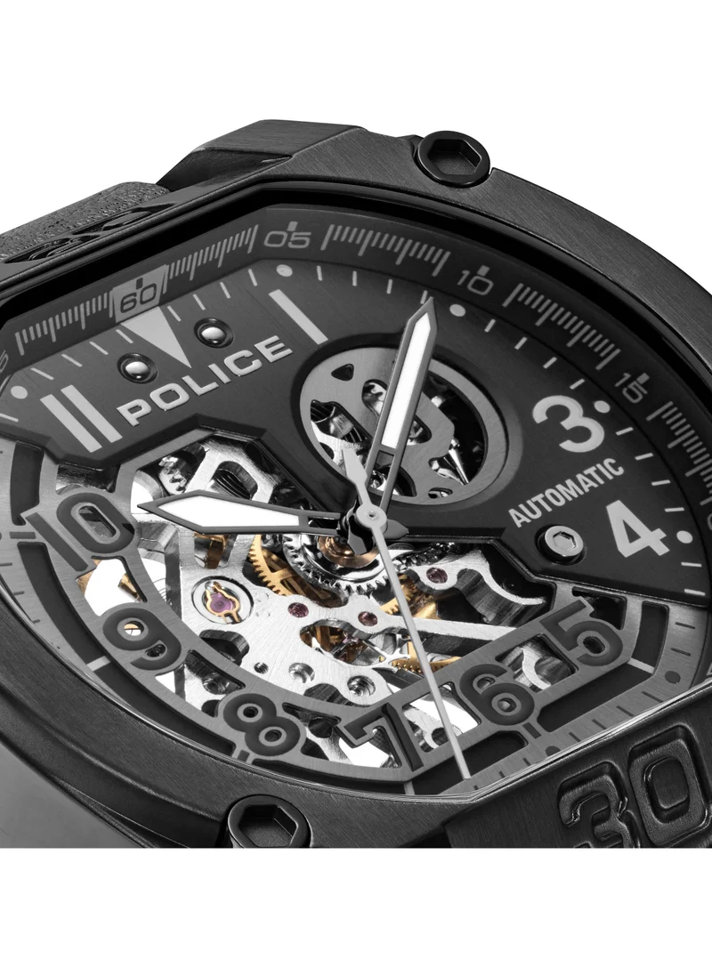 POLICE Police Norwood Black Genuine Leather Strap Round Stainless Steel Case Gents Watch - 45 x 51.5mm